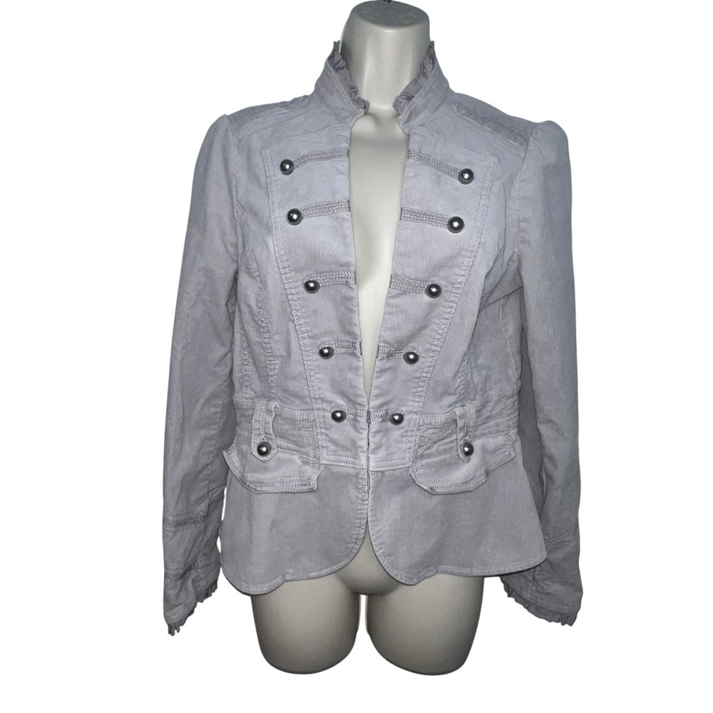 White House Black Market Gray Corduroy Sz 8 Military Marching Band Jacket Blazer